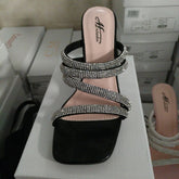 Stilettos with bling & crossing detail
